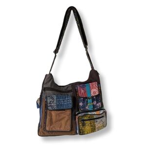 Blue Sky Bohemian Colorful Patchwork Cotton Cargo Shoulder Bag